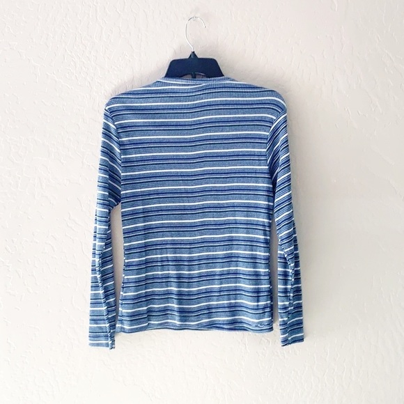 Vintage Faded Glory Striped Ribbed Knit V Neck Tee - Picture 6 of 8